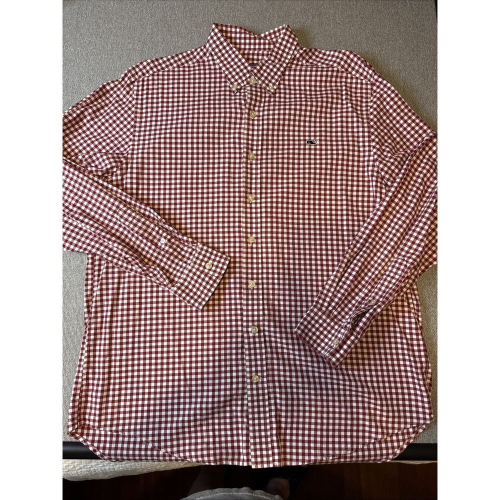 VINEYARD VINES Men's Red, White  Check Slim Fit Shirt Long Sleeve Button Down L